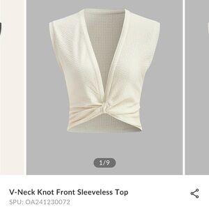 Commense Off-White V-Neck Knot Front Crop Top